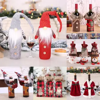 Staraise Kalėdų Raudona Ir Juoda Skara Vyno Butelio Dangtelį Linksmų Kalėdų Dekoracija Namuose Navidad 