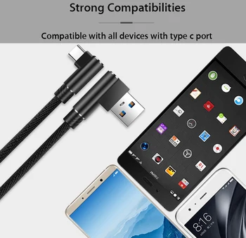 Stačiu Kampu USB C Tipo Kroviklio Kabelį Greito Įkrovimo 90 Laipsnių Tipas-C Duomenų Kabelis LG V40 V35 ThinQ V30 Q7 G7 G5 G6 1/2/3 Matuoklis