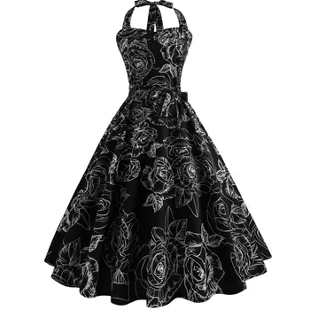 Stebėjimo Moterų Vasaros Suknelės Skraiste Derliaus Pinup Gėlių Spausdinti Seksualus Apynasrio Sūpynės, Rockabilly Suknelė 2021 Šalies Vestidos Chic