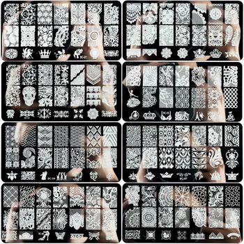STZ 1pcs Nail Art Stamping Plokštės Šablonas Nėrinių Gėlių Lapų Drugelis Trafaretai Antspaudą Nagai lenkijos Pelėsių Manikiūro Įrankiai BC01-20