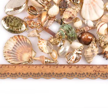 Sumaišykite Gamtos Seashell Auksą, Padengtą Amatų Rankų darbo Papuošalų Pakabukas Kriauklės 