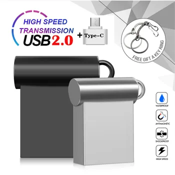 Super Mini Metalinis Tušinukas Ratai Žiedas Tipas-C Usb Flash Drive 32GB Flash Atminties Kortelės Vandeniui Pilka Pendrive 64GB 16G 8G 4GB Usb Stick