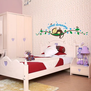 Sweet dream animacinių filmų beždžionė miega siena lipdukas vaikams, kūdikio kambarys, namų dekoro miegamasis lipdukai sienų dekoravimui gyvūnų lipdukai