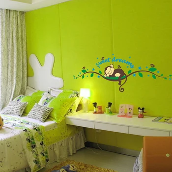 Sweet dream animacinių filmų beždžionė miega siena lipdukas vaikams, kūdikio kambarys, namų dekoro miegamasis lipdukai sienų dekoravimui gyvūnų lipdukai