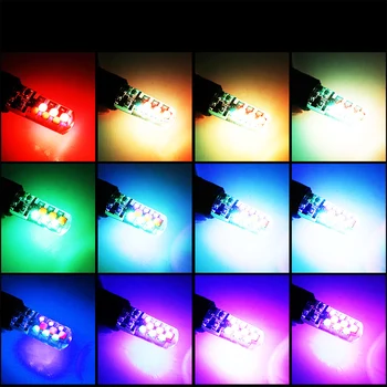 T10 RGB LED Žibintai W5W 194 Led Patvirtinimo lengvųjų Automobilių T10 RGB COB 12SMD Spalvinga Lemputė Su Nuotolinio valdymo pultelis T10 COB LED Lemputės