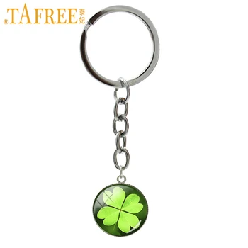 TAFREE Romantiškas Pavasario stiliaus šviežia žalia Keturių Lapų Dobilų keychain žavinga gamta augalų shamrock key chain pasisekė simbolis papuošalai