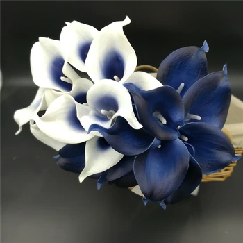 Tamsiai Mėlyna Picasso Calla Lelijos Nekilnojamojo Touch Gėlės, Vestuvių Puokštės Centerpieces dirbtinės gėlės, vestuvių