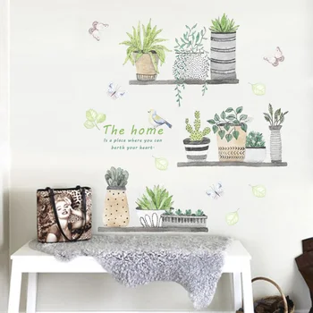 Tapybos stilius, vazoninių augalų Siena Lipdukas Meno Lipdukai Gyvenamasis kambarys su virtuvės fone, dekoracijos namų tapetai, Sienų lipdukai