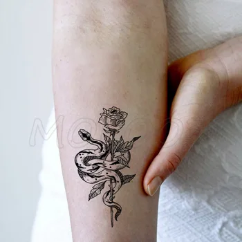Tatuiruotė Lipdukas, Kūno Menas, Juoda Balta Brėžinys Mažai Elementas gyvatė rožių gėlių Vandeniu, Perdavimo Laikinai Padirbti tatto flash lipdukai