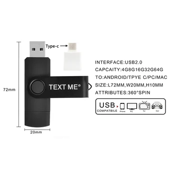 TEKSTAS MAN OTG 3 IN 1 tipas-c USB Flash Drive 16GB 32GB Pendrive 4GB 8GB 64GB USB Flash Drive Kompiuteriui/ 