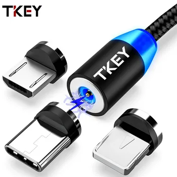 TKEY LED Magnetinio Micro USB Laidas, Greito Įkrovimo C Tipo Kabelis Magnetas Įkroviklis Mobiliojo Telefono Kabelis 