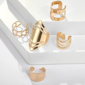 Tocona 5vnt/Set Bohemijos Aukso Spalvos Piršto RingsFashionable Širdies Geometrinis Dizainas Moterims, Moterų Papuošalai, Žiedai Šalis