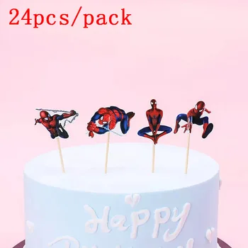 Tooper 24Pcs/set Animacinių filmų Superherojus žmogus-Voras MUMS Supermenas Gimtadienio Tortas, Žvakės Baby shower Dekoratyvinė Žvakė Šalies Prekių