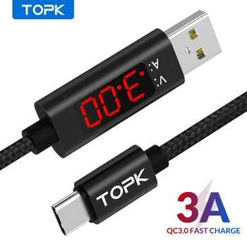 TOPK AC27 3A USB C Tipo Kabelis Duomenų USBC Greito Įkrovimo Kabelis Įtampos & Dabartinės Ekranas USB-C Kabelio 