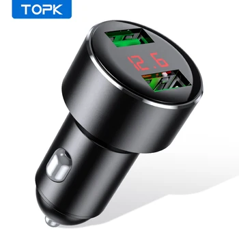TOPK G209 Skaitmeninis Ekranas Dvigubas USB Automobilinis Įkroviklis iPhone Xs Max 