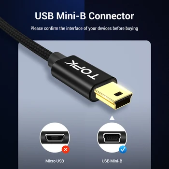 TOPK Mini USB Laidas, Mini USB į USB Greitas Įkroviklis Duomenų Kabelis MP3 MP4 Grotuvas Automobilių DVR GPS Telefonas, Skaitmeninis Fotoaparatas HDD Mini USB