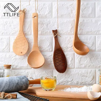 TTLIFE 1PC Mediniai Žuvų Modelis Ryžių Maisto Šaukštas Virtuvės maisto ruošimo Priemonės Indų Scoop Irklas Mediniai Ryžių Scoop Virtuvės Įrankiai
