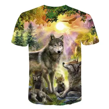 Ummer Naujas O-kaklo stilius trumpomis Rankovėmis T-shirt 2019 Vyrų Mados Atsitiktinis Viršūnes tee Vyrų mados Wolf serijos 3D Print T-shirt