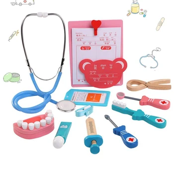 Unisex Bamblys Apsimesti Žaisti Stetoskopas Žaislas Gydytojas Žaislai Medienos Modeliavimas Stomatologas Žaislas Priedai Mažas Slaugytojų Įpurškimo Įrankis Mergina
