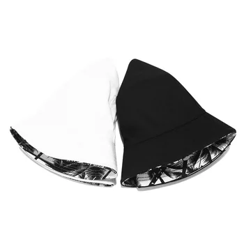 Unisex Panama Kokoso Drobės Kibirą Skrybėlės Juoda Spausdinti Augalų dvipusis Nešiojami Baseino Kepurės Lauko Kelionių Skydelis Pėsčiųjų Skrybėlę