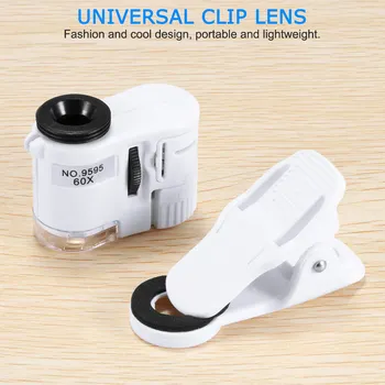 Universalus 60X Mobiliojo Telefono Mikroskopą Macro Objektyvo Zoom Mikro Kamera, Įrašo su LED Šviesos Telefono objektyvas, skirtas 