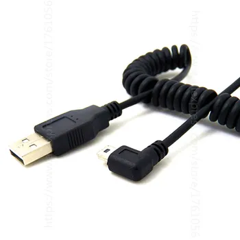 USB 2.0 male į Mini USB Dešinę kampu 90 laipsnių Lankstus Pavasario Bagažo Apmokestinimo duomenų Kabelis Automobilio navigacijos GPS MP3/MP4