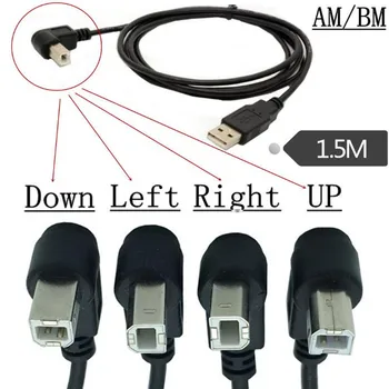 USB 2.0 Type A Male B Tipo Vyrų 90 laipsnių Up & Down & Kairėje ir Dešinėje Kampu USB 2.0 Spausdintuvo, Skenerio Laidas 1,5 m, 5 Pėdų 150CM