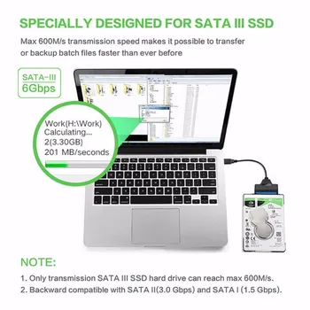 USB 3.0 SATA 3 Kabelis Sata į USB Adapteris, Iki 6 Gb / s Paramos 2.5 Colio Išorinis SSD HDD Kietąjį Diską 22 Pin Sata III Kabelis