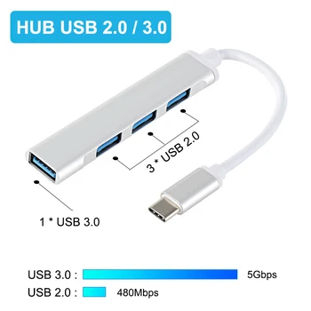 USB C HUB 3.0 2.0 C Tipo 3.1 Multi 4 Port Splitter, kad 