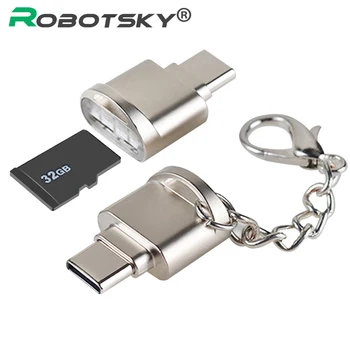 USB C Tipo Kortelių Skaitytuvas USB3.1 Tipas-C OTG Adapterio Palaikymas Micro SD TF Atminties Kortelių Skaitytuvas su Grandine 