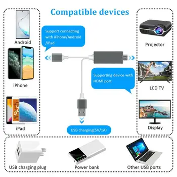 USB Į HDMI Kabelis Adapteris Keitiklis Veidrodis Mesti MHL Kabelis, Mikro USB C Tipo HDMI 