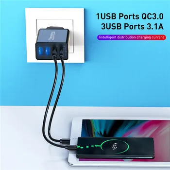 USLION 18W 4 Prievadų USB Įkroviklis Greitai Įkrauti 3.0 