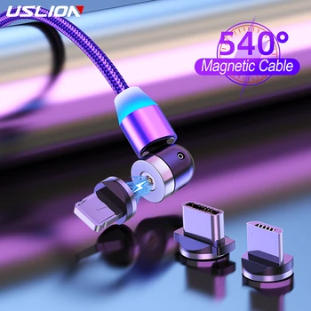 USLION Magnetinio USB Laidas, Greito Įkrovimo C Tipo Kabelis, Įkroviklis, Micro USB Naujų 360+180º Magnetinio Telefonas, USB Laidas iPhone Samsung