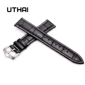 UTHAI Z20 Odos Watchband Krokodilo Modelis Dirželio kaip 14mm 16mm 18mm 20mm 22mm 24mm Sidabro Metalo Sagtimi Sagtimi Moterys Vyrai Žiūrėti juosta