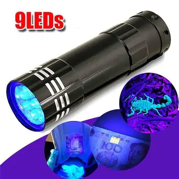UV Šviesos Žibinto Lempa, Super Mini 9 LED Žibintuvėlis Juoda Ultravioletinės Šviesos Super Mini Aliuminio UV Žibintuvėlis Žibinto Lemputė
