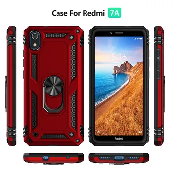 Už Xiaomi Redmi 7A Atveju Prabanga Šarvai Magentic Silikoninis Telefono dėklas, skirtas Xiaomi Redmi 7 Pro 7 Silikono Automobilio Savininkas Žiedas Atveju