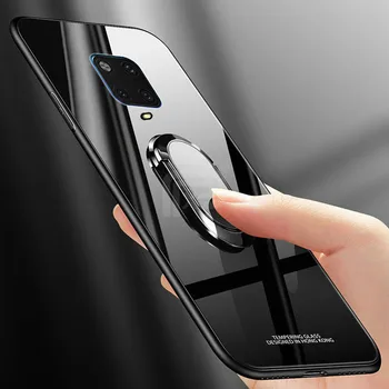 Už XIaomi Redmi Pastaba 9S 9 Pastaba Pro Max Telefono dėklas Grūdintas Stiklas Su Žiedo Savininkas Sunku Galinio Dangtelio Mi 10 Pastaba Redmi 9C NFC
