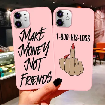 Uždirbti Pinigų Juoda galva Mergina Fundas Minkštas telefono dėklas skirtas iPhone 11 12Pro Max X XR XS 8 7 Plius Matinis Candy Pink Silikono Atvejais