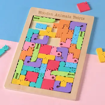 Vaikai Animacinių Filmų Gyvūnų Tetris Galvosūkiai, Mediniai Tangram Dėlionės Valdybos Galvosūkiai Tetris Žaidimas Švietimo Žaislas Vaikams Mokymosi Žaislas Dovana