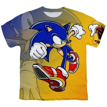 Vaikai Berniukai Animacinių filmų Sonic Marškinėliai ežys sonic T-shirt 3D Atspausdintas Viršūnes Vaikams Streetwear Juokinga, Sonic Marškinėlius, O-Kaklo Karšto