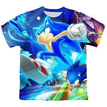 Vaikai Berniukai Animacinių filmų Sonic Marškinėliai ežys sonic T-shirt 3D Atspausdintas Viršūnes Vaikams Streetwear Juokinga, Sonic Marškinėlius, O-Kaklo Karšto