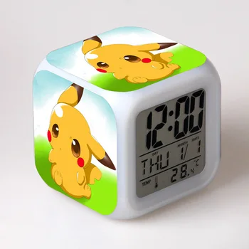 Vaikai LED Anime Pocket Monstras Vaikas Signalizacijos Pikachu Laikrodis Eiti Pokemon Flash Skaitmeninės žadintuvus Naktį Šviesos Miegamasis Berniukas Laikrodis Žaislai