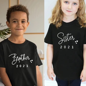 Vaikai Marškinėlius Vasaros Mados Vaikai Marškinėlius trumpomis Rankovėmis Marškinėliai Topai Skatinama Didelis Sesuo/brolis 2021 Laiškas Spausdinti Vaikai Medžiaga