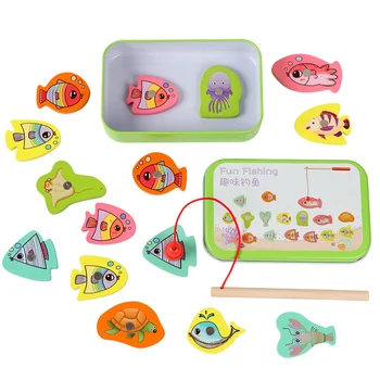 Vaikams mokomieji Žuvų Mediniai Magnetiniai Žvejybos Žaislų Rinkinys Lauko Žaidimas Žaislas Žuvų Tėvų-vaikų Keistis Interaktyvūs Žaislai 15VNT