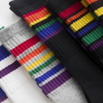 Vaikas berniukas futbolo kojinės dryžuotos spalvos vaivorykštė kelio kojinių medvilnės mokyklos baltos ilgos kojinės vaikams mergaitės, berniuko, vaikams 1-10T