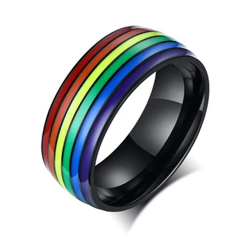 Vaivorykštė LGBT Žiedai, Papuošalai Dalyvavimo Šalies Bagues Titano 316L Nerūdijančio Plieno Juostų Pora Mėgėjai, Moterys, Vyrai Užpildyti