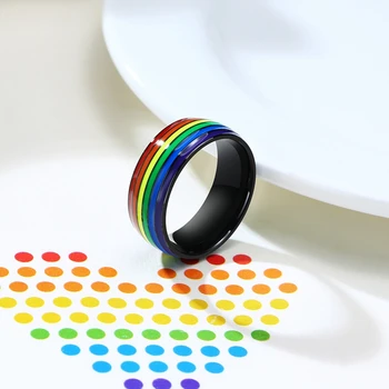 Vaivorykštė LGBT Žiedai, Papuošalai Dalyvavimo Šalies Bagues Titano 316L Nerūdijančio Plieno Juostų Pora Mėgėjai, Moterys, Vyrai Užpildyti