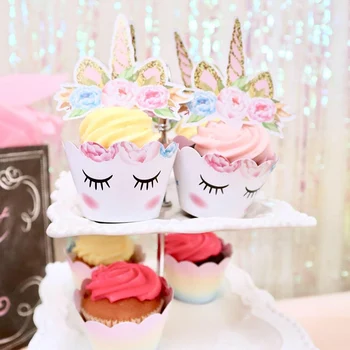 Vaivorykštė Vienaragis Cupcake Įpakavimo Gimtadienio Cupcake Dekoro tortas topper už Vaivorykštė Vienaragis Gimtadienio Baby Shower apdaila
