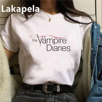 Vampyro Dienoraščiai Harajuku Kpop Atsitiktiniai trumpomis Rankovėmis Marškinėliai Moterims Mados Ullzang T-shirt DAMON Marškinėlius 90s korėjos Viršūnes Moteris