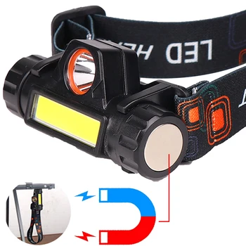 Vandeniui LED žibintai COB+Q5 darbo lemputė 2 apšvietimo režimas su magnetu priekinis žibintas built-in 18650 baterija kostiumas žvejybai, kempingas